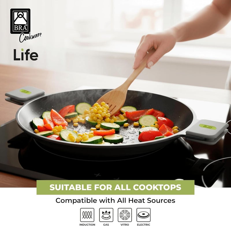 BRA COOKWARE Life Ceramic Nonstick Paella Pan | 14 Inch Recycled Aluminum Spanish Paellera | Ceramic Nonstick Wide Skillet | Oven Safe 425°F | PFOA Free Spanish Paella Skillet | All Cooktops - Image 4